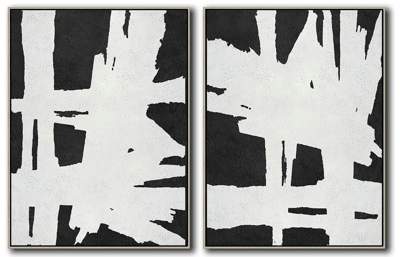 Handmade Large Contemporary Art,Set Of 2 Minimal Painting On Canvas - Hand Paint Large Clean Modern Art